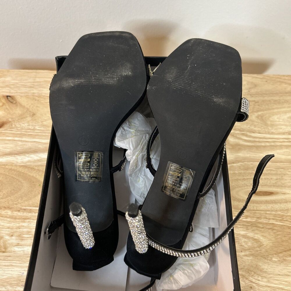 Azalea Wang Tricky Black Rhinestone Heel Sandals Size 10 Strappy New - Picture 6 of 7